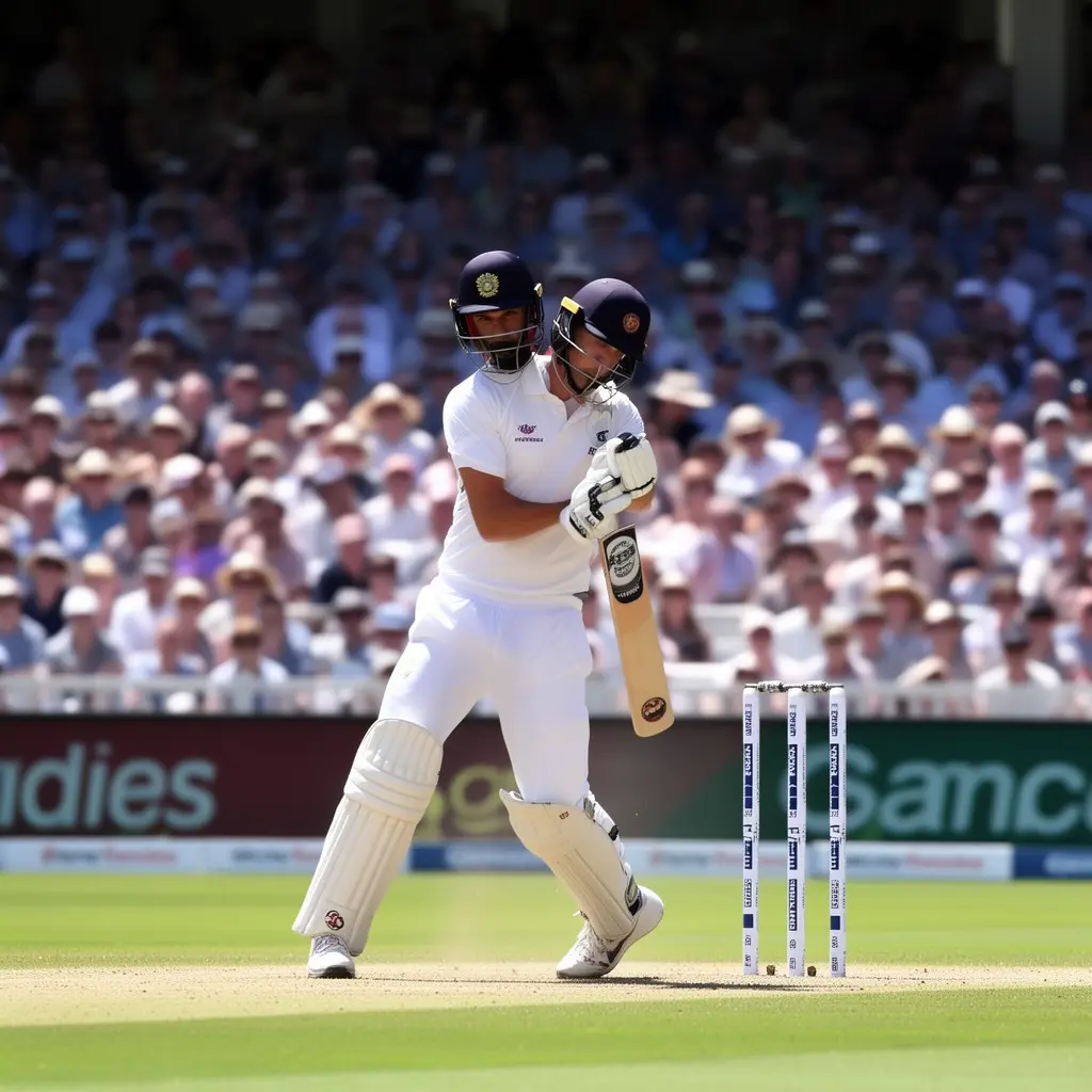 75DB Bet – Feel the thrill of live cricket betting in Bangladesh Close up of a professional cricket batsman playing an attacking shot in a packed stadium capturing the intensity and excitement of live cricket betting with 75DB